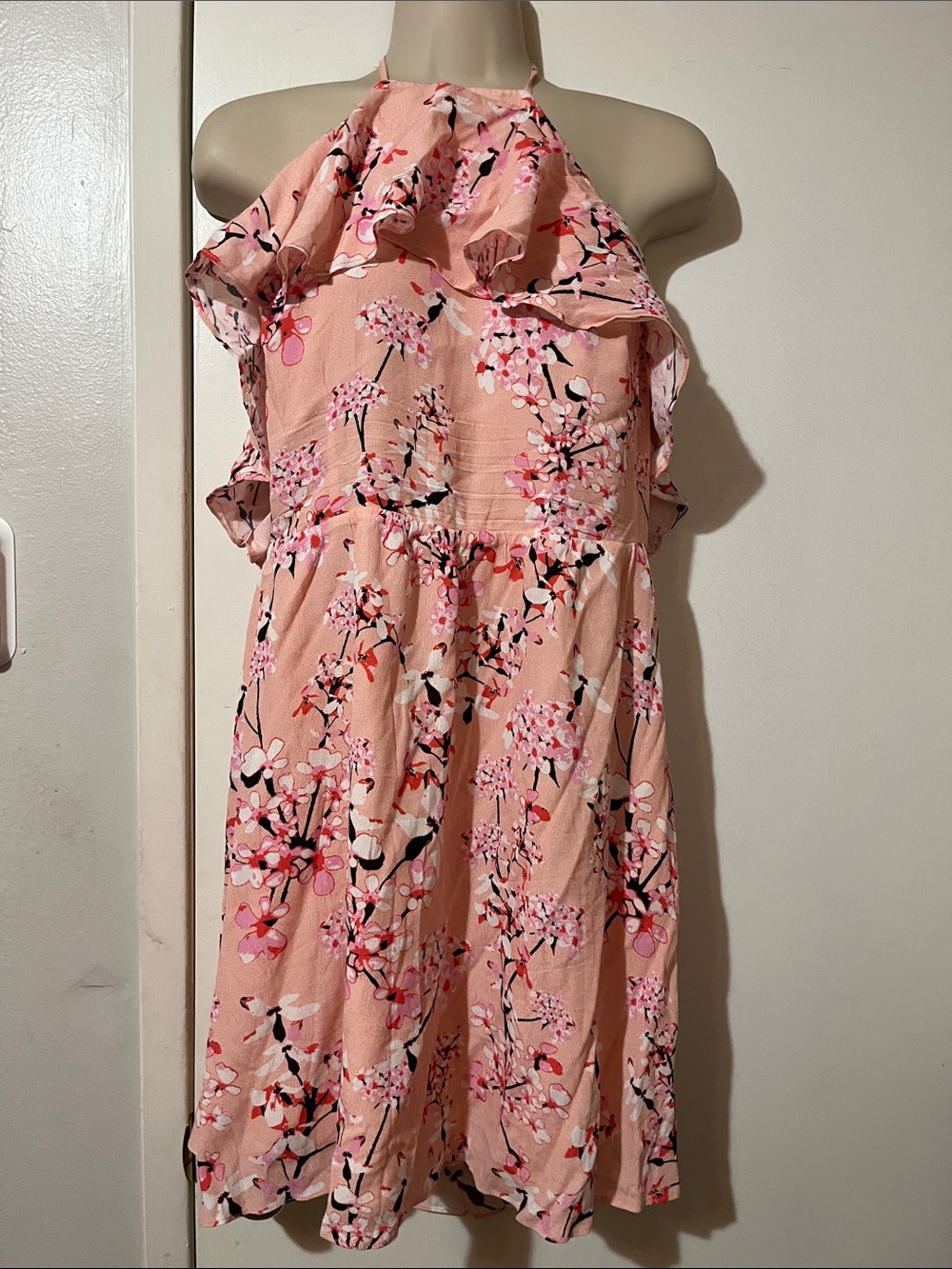 Peach Floral Halter Ruffle Sundress